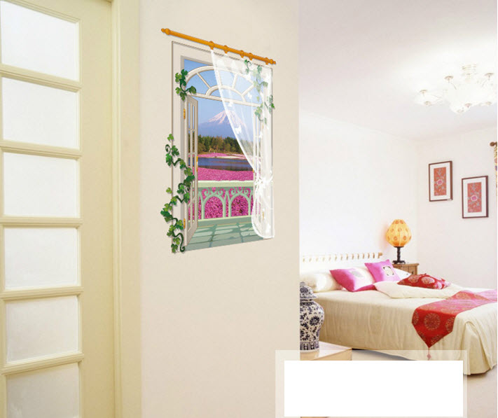 Decal Cửa sổ rèn vườn hồng 